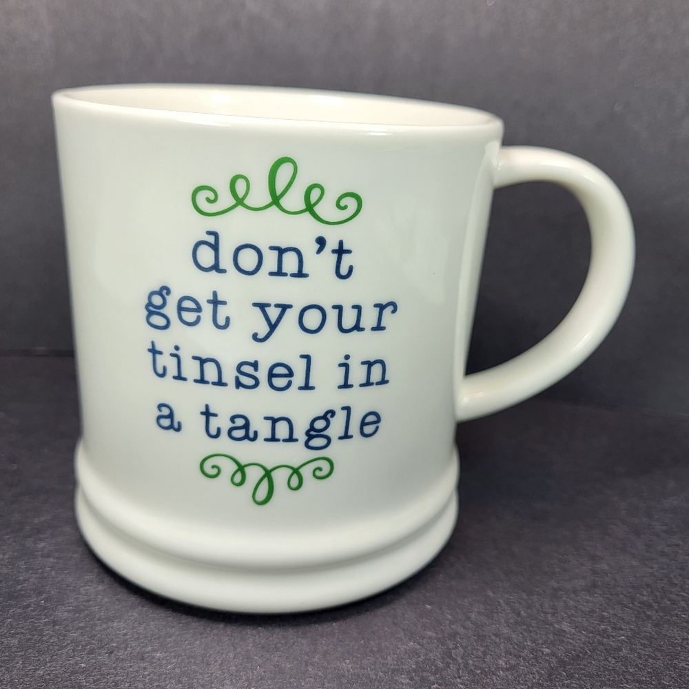 Threshold MUG "Don't Get Your Tinsel In A Tangle" 14 oz Cup Porcelain Christmas